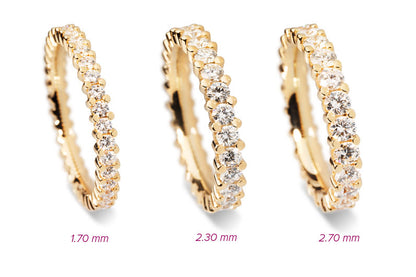 2-Griff Ringe in Gelbgold sind mit Brillanten in den Grössen 1.70 mm, 2.30 mm und 2.70 mm verfügbar.